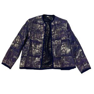 Vintage Women Navy Blue Geometric Silver Waves Over Shirt Blouse Top Size 8